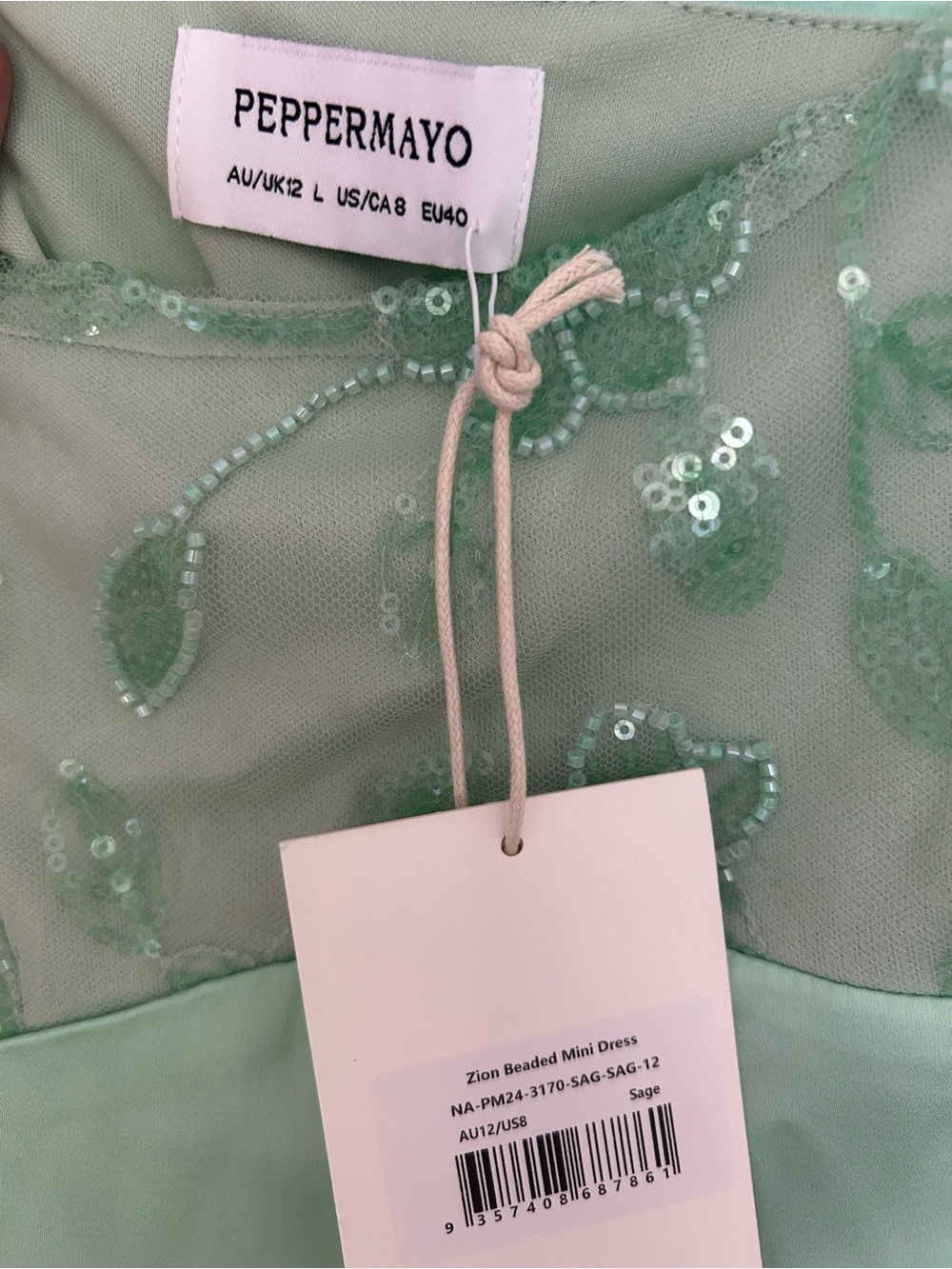 Embellished Mini Slip Dress in Mint Green - Picture 5 of 5